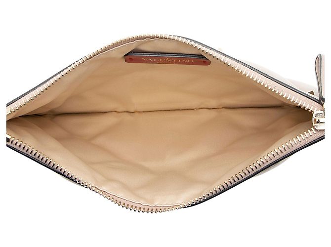 Valentino Garavani Pochette piccola con zip Candystud in agnello Valentino Marrone Beige - vista 4