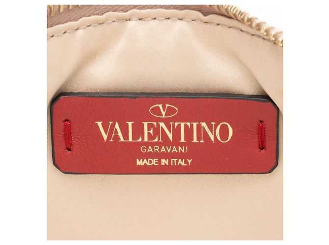 Valentino Garavani Pochette piccola con zip Candystud in agnello Valentino Marrone Beige - vista 5