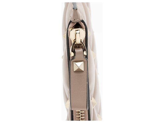 Valentino Garavani Pochette piccola con zip Candystud in agnello Valentino Marrone Beige - vista 6