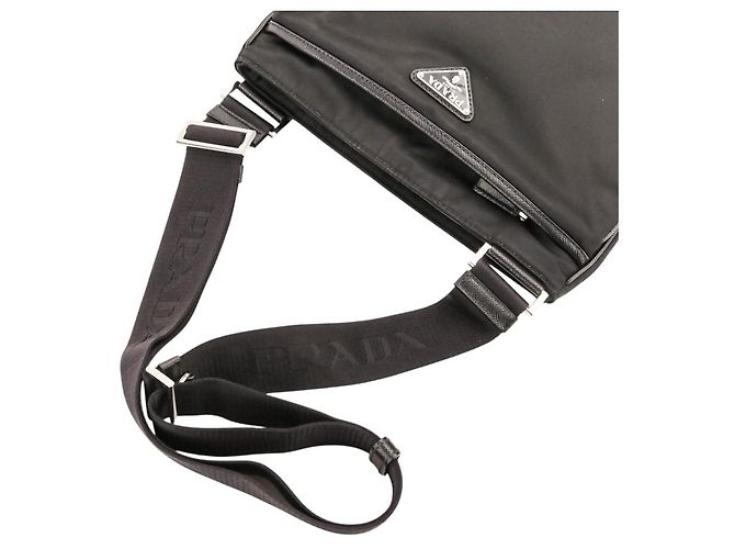 Prada Re-Nylon Schultertasche aus Saffiano-Leder Schwarz - Ansicht 6