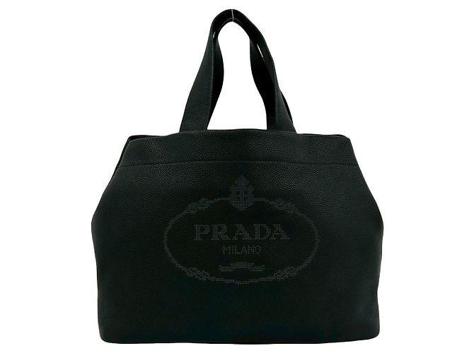 Borsa a mano in pelle Vitello Daino Prada Nero - vista 2