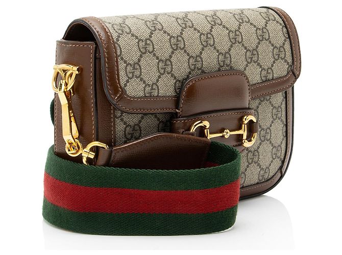 Gucci GG Supreme Horsebit 1955 Mini Crossbody Marrone Beige - vista 2
