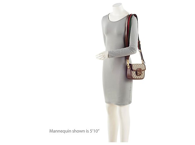 Gucci GG Supreme Horsebit 1955 Mini Crossbody Marrone Beige - vista 5