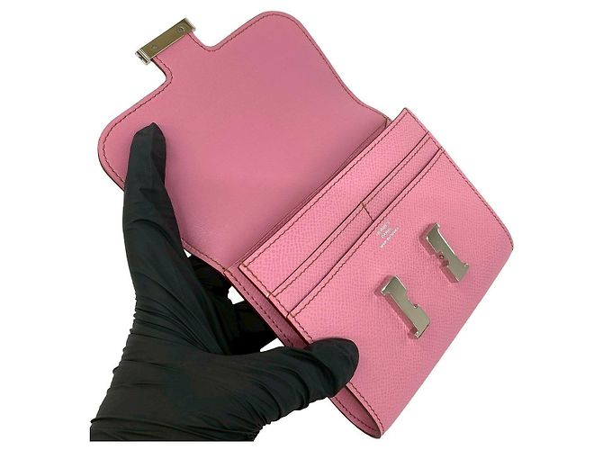 Hermès Portafoglio compatto in pelle Hermes Constance Rosa - vista 8