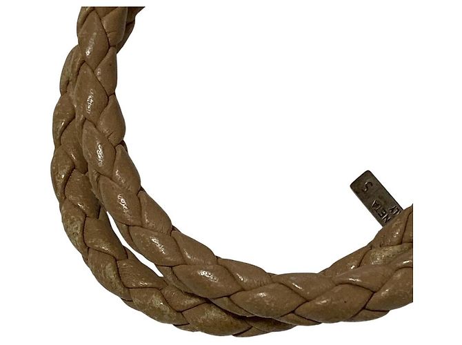 Bracelet en cuir Intrecciato Bottega Veneta Marron Beige - vue 2