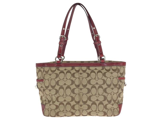 COACH Signature Canvas Leather 2way Tote Bag Braun Beige - Ansicht 2