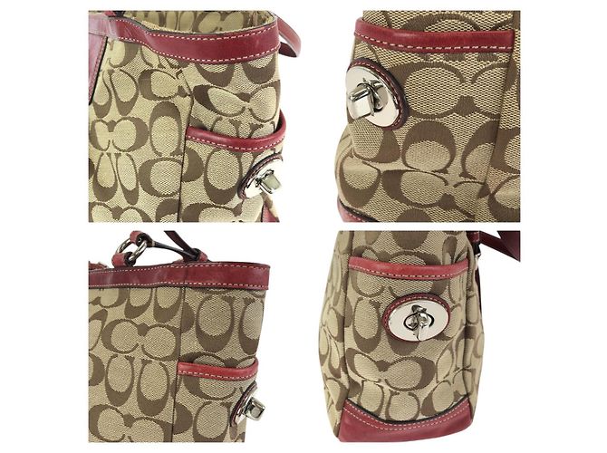 COACH Signature Canvas Leather 2way Tote Bag Braun Beige - Ansicht 5