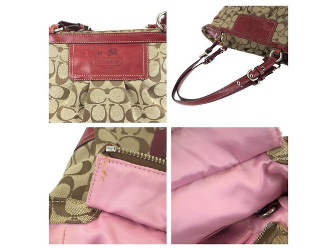 COACH Signature Canvas Leather 2way Tote Bag Braun Beige - Ansicht 6
