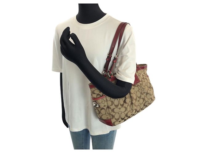 COACH Signature Canvas Leather 2way Tote Bag Braun Beige - Ansicht 7