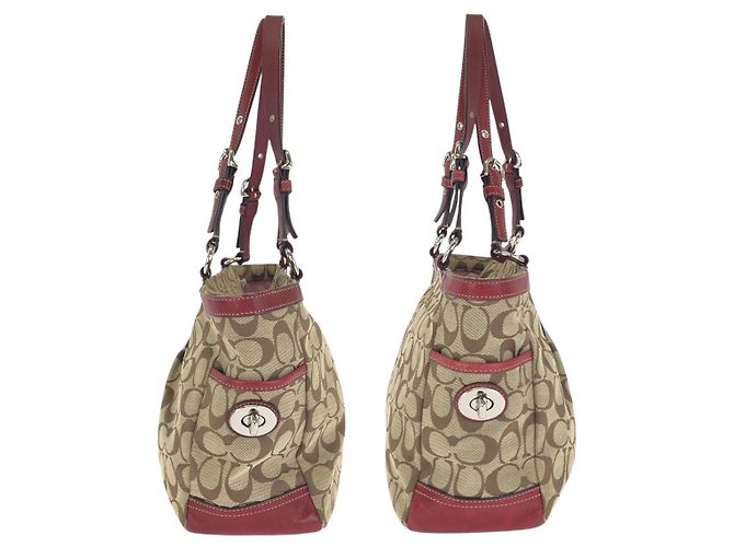 COACH Signature Canvas Leather 2way Tote Bag Braun Beige - Ansicht 8