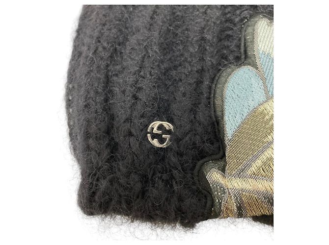 Berretto in misto seta e mohair ricamato Gucci Nero - vista 3