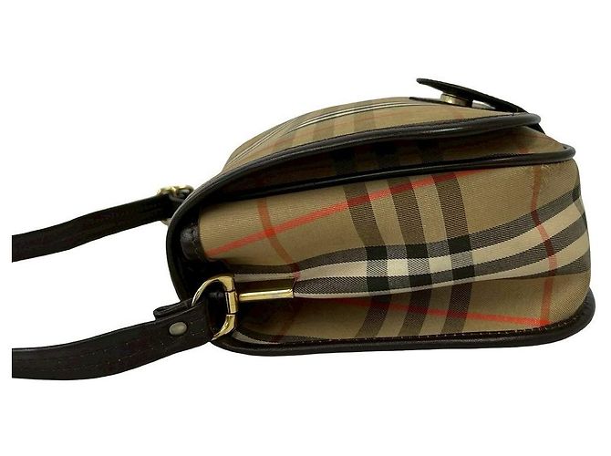 Borsa a tracolla in tela e pelle Burberry Marrone - vista 6