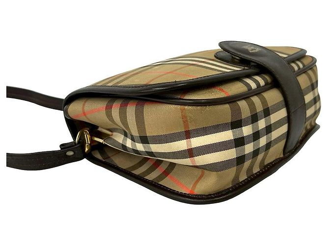 Borsa a tracolla in tela e pelle Burberry Marrone - vista 8