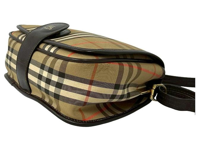 Borsa a tracolla in tela e pelle Burberry Marrone - vista 9