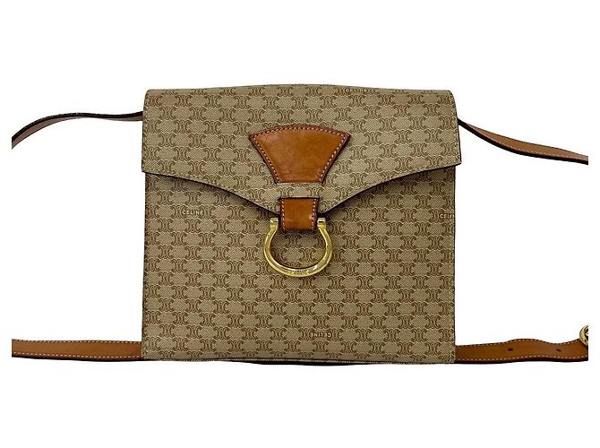 Céline Borsa a tracolla Celine Macadam Triomphe in PVC e pelle Marrone - vista 2