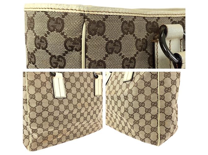 Gucci GG Canvas Leder Tote Bag Braun Beige - Ansicht 6