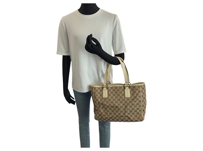Gucci GG Canvas Leder Tote Bag Braun Beige - Ansicht 7