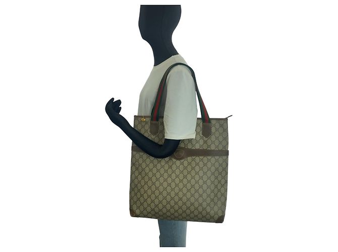 Borsa Tote Gucci GG Supreme Canvas Marrone Beige - vista 7
