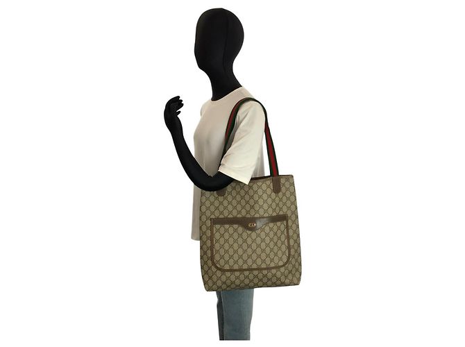 Borsa Tote Gucci GG Supreme Canvas Marrone Beige - vista 7