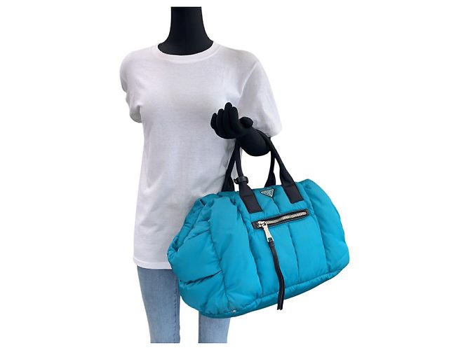 Borsa a tracolla 2way in Tessuto Prada Blu - vista 7