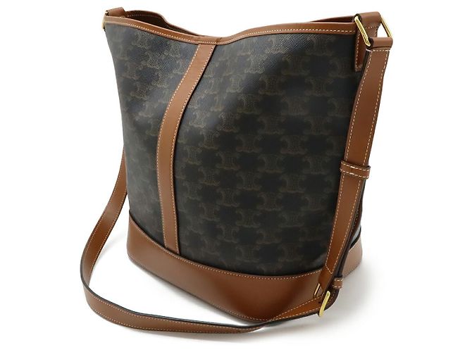 Céline Bolso de hombro Celine Triomphe Small Bucket Castaño - vista 2