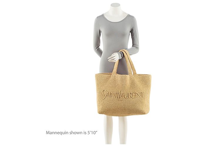 Saint Laurent Raphia Logo Tote Braun Beige - Ansicht 5