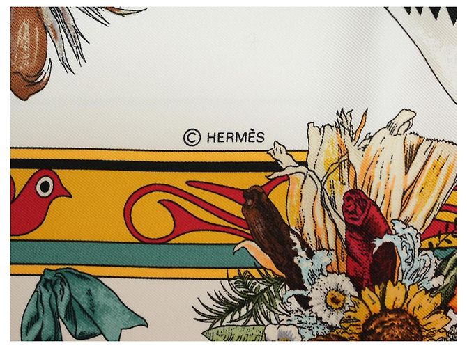 Carré Hermès Kachina di Kermit Oliver 90 cm Seta Bianca Marrone Nero Bianco Rosso Blu D'oro Verde Giallo - vista 10