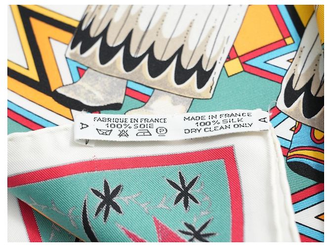 Carré Hermès Kachina di Kermit Oliver 90 cm Seta Bianca Marrone Nero Bianco Rosso Blu D'oro Verde Giallo - vista 14