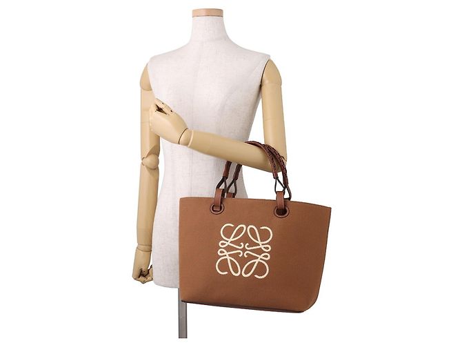Borsa Tote Loewe Anagram Small in jacquard e pelle di vitello - vista 4