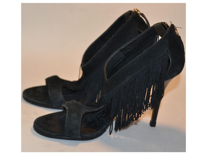Sandali con tacco e frange in camoscio nero Pierre Balmain - view 2
