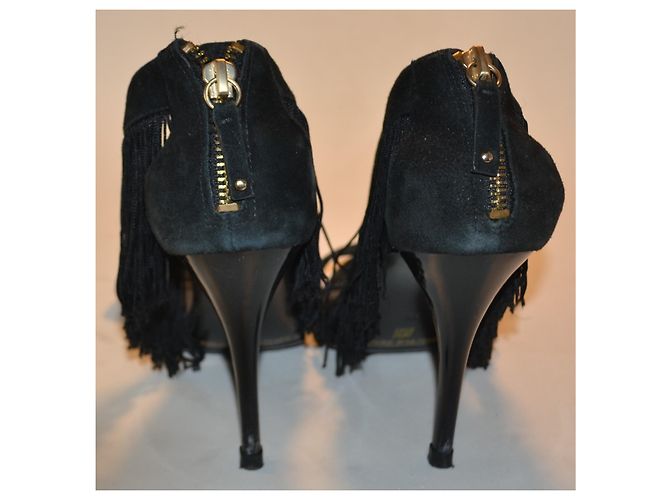 Sandali con tacco e frange in camoscio nero Pierre Balmain - view 4