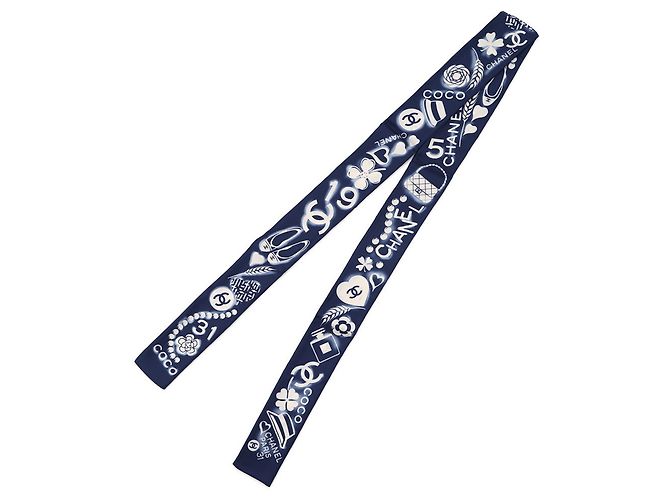 Chanel Seidentuch in Navy und Weiß Marineblau - Ansicht 2
