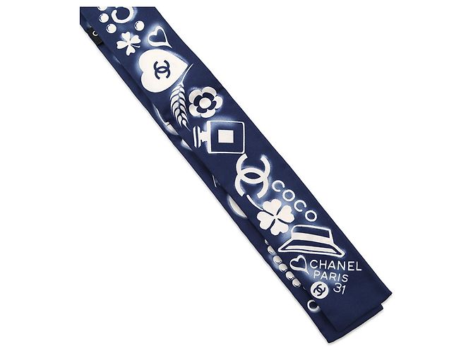 Chanel Seidentuch in Navy und Weiß Marineblau - Ansicht 4