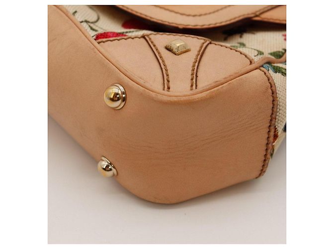 Bolsa de alça Gucci Bamboo Floral Print Canvas and Leather Marrom Rosa Vermelho Azul Bege Verde - vista 10