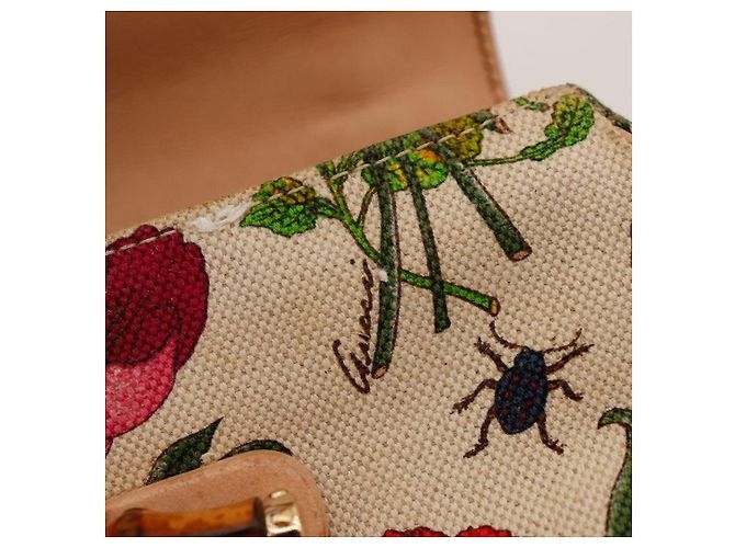 Bolsa de alça Gucci Bamboo Floral Print Canvas and Leather Marrom Rosa Vermelho Azul Bege Verde - vista 12