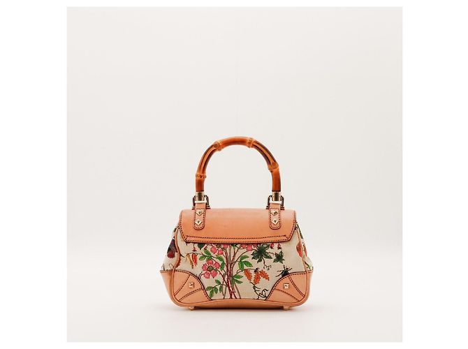 Bolsa de alça Gucci Bamboo Floral Print Canvas and Leather Marrom Rosa Vermelho Azul Bege Verde - vista 3