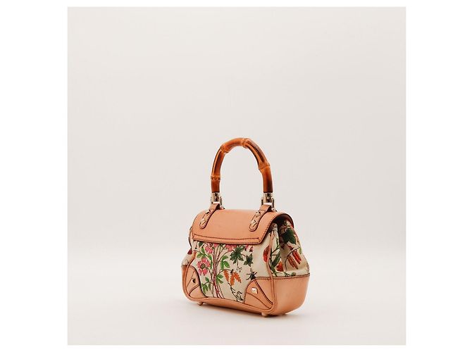 Bolsa de alça Gucci Bamboo Floral Print Canvas and Leather Marrom Rosa Vermelho Azul Bege Verde - vista 4