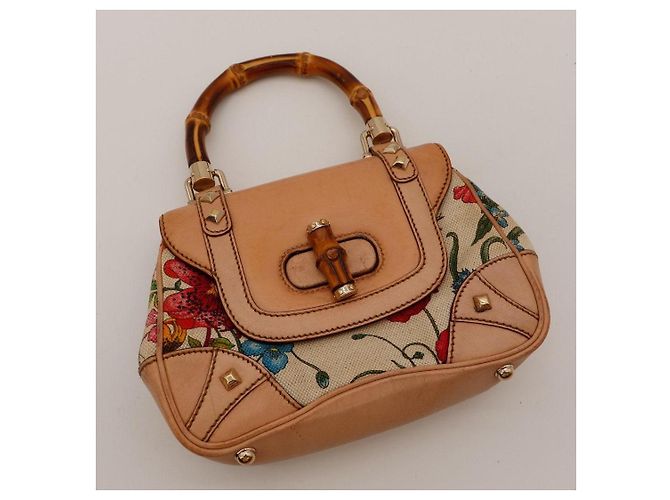 Bolsa de alça Gucci Bamboo Floral Print Canvas and Leather Marrom Rosa Vermelho Azul Bege Verde - vista 6