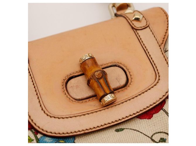Bolsa de alça Gucci Bamboo Floral Print Canvas and Leather Marrom Rosa Vermelho Azul Bege Verde - vista 7
