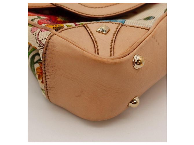 Bolsa de alça Gucci Bamboo Floral Print Canvas and Leather Marrom Rosa Vermelho Azul Bege Verde - vista 9