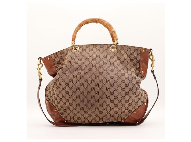 Bamboo Borsa Gucci GG Supreme manico bambù Marrone Monogramma - vista 3