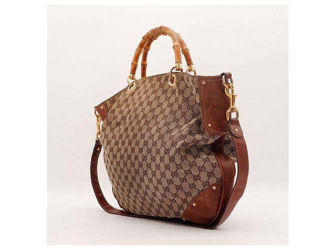 Bamboo Borsa Gucci GG Supreme manico bambù Marrone Monogramma - vista 4