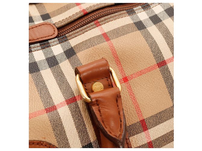 Burberry Haymarket Check Canvas and Leather Weekend Bag Brown Black Red Beige - view 10