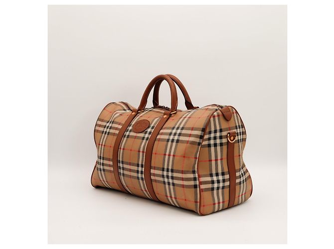 Burberry Haymarket Check Canvas and Leather Weekend Bag Brown Black Red Beige - view 2