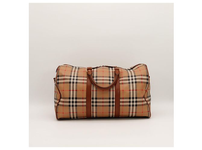 Burberry Haymarket Check Canvas and Leather Weekend Bag Brown Black Red Beige - view 3