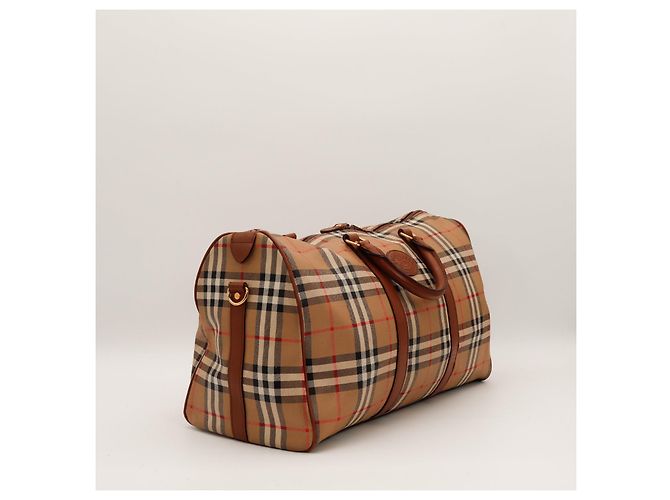 Burberry Haymarket Check Canvas and Leather Weekend Bag Brown Black Red Beige - view 4