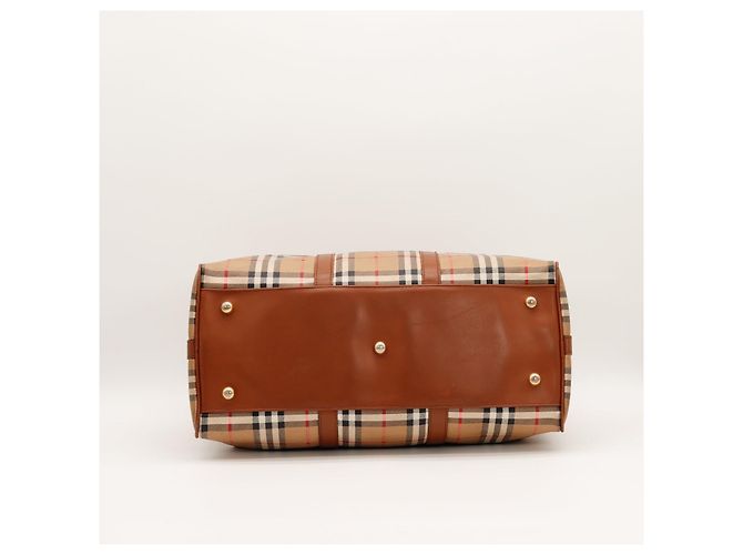 Burberry Haymarket Check Canvas and Leather Weekend Bag Brown Black Red Beige - view 5