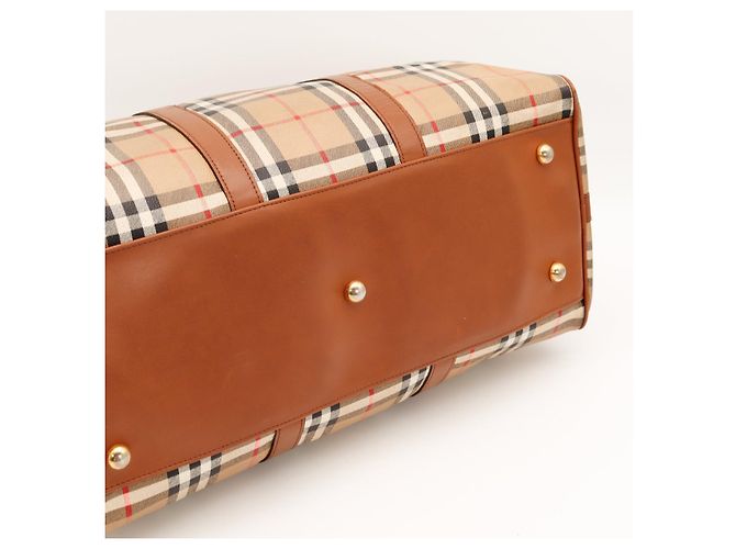 Burberry Haymarket Check Canvas and Leather Weekend Bag Brown Black Red Beige - view 6
