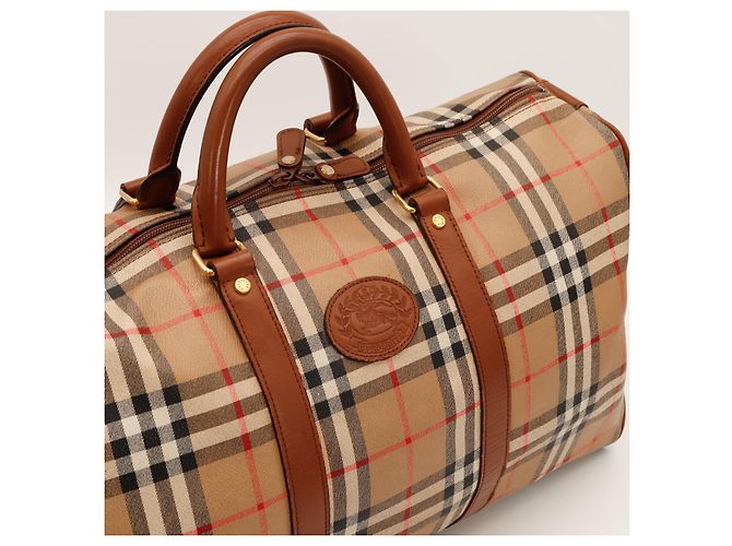 Burberry Haymarket Check Canvas and Leather Weekend Bag Brown Black Red Beige - view 7