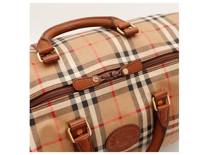 Burberry Haymarket Check Canvas and Leather Weekend Bag Brown Black Red Beige - view 8